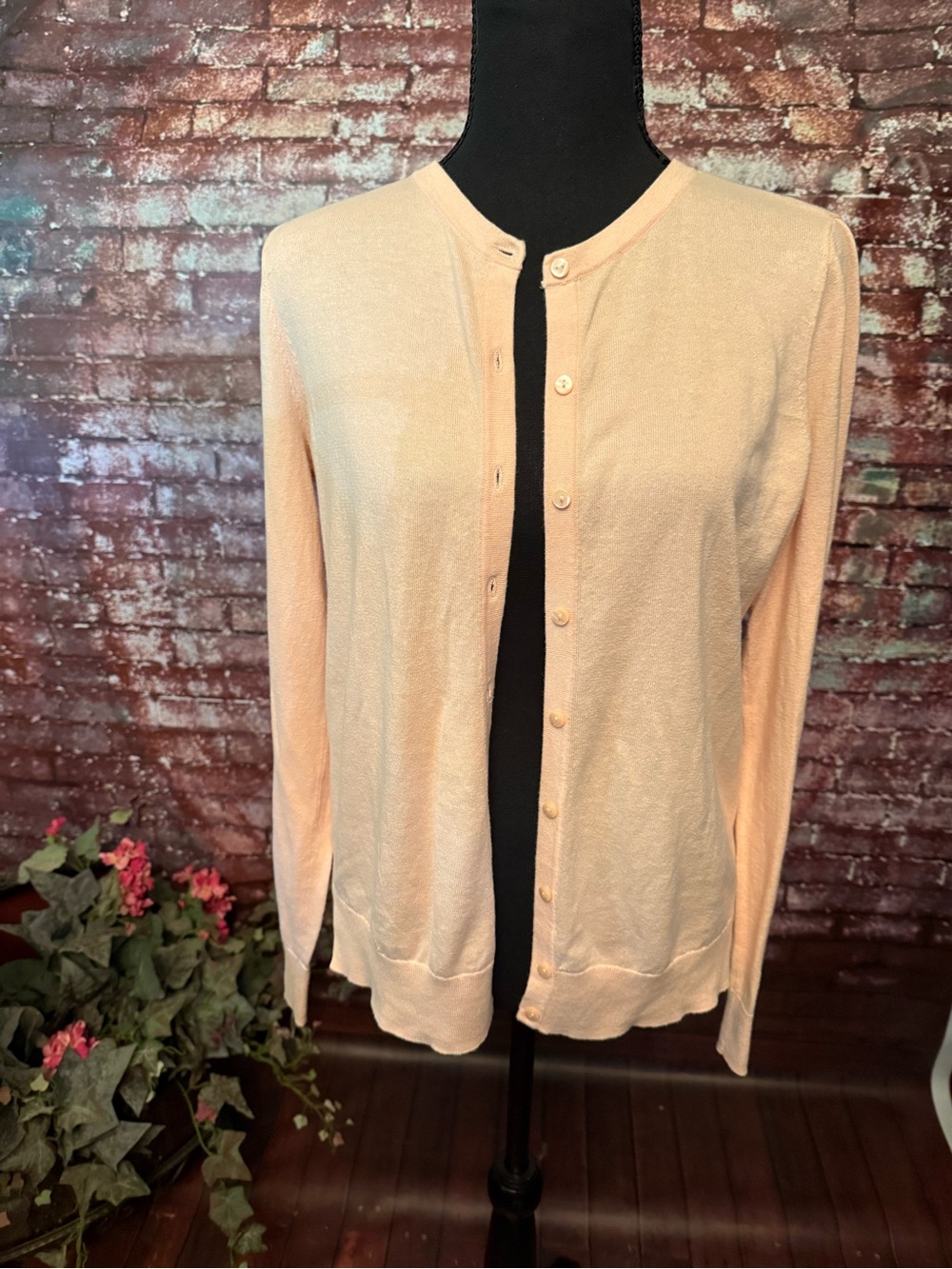 LOFT Light Peach Crewneck Button Cardigan